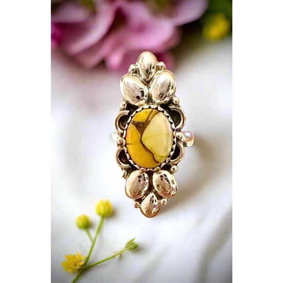 Honey Dahlia Oval Sterling Silver Ring 1.30” Long Size 9 - Picture 2 of 7